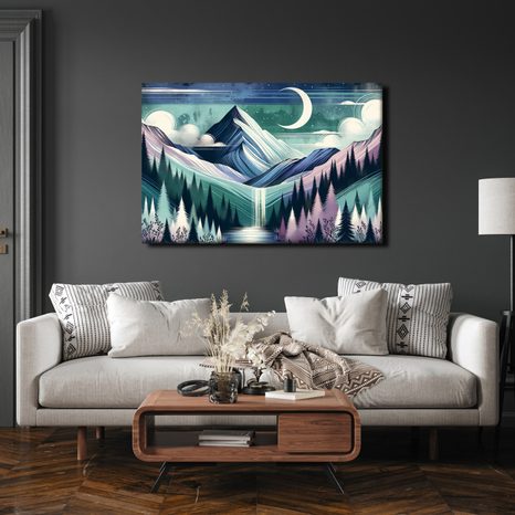 OBRAZ ZASNĚŽENÉ VRCHOLKY S VODOPÁDEM - OBRAZY HORY - OBRAZY