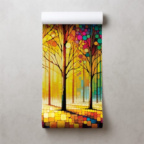 TAPETA BAREVNÁ LESNÍ MOZAIKA - TAPETY LES - TAPETY