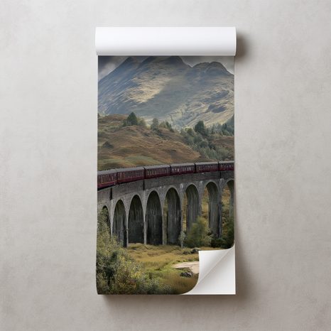 SAMOLEPÍCÍ TAPETA VLAK NA HORSKÉM VIADUKTU - TAPETY HORY - TAPETY