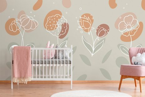 SAMOLEPÍCÍ TAPETA MINIMALISTICKÉ KVĚTINY V DECENTNÍCH TÓNECH - SAMOLEPÍCÍ TAPETY - TAPETY