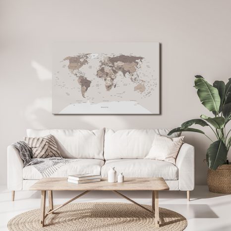 WANDBILD WELTKARTE IN BEIGE - WELTKARTEN ALS BILDER - BILDER