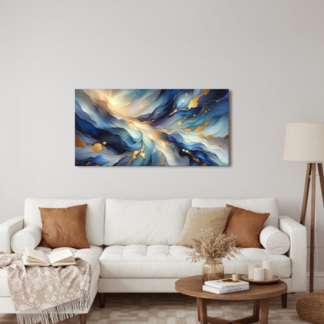 OBRAZ ZLATÉ LINIE V MODRÉ HLUBINĚ - OBRAZY ABSTRAKTNÍ TVARY - OBRAZY