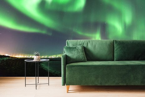 FOTOTAPETE AUSSERGEWÖHNLICHES GRÜNES POLARLICHT - UNIVERSUM- UND STERNE-TAPETEN - TAPETEN