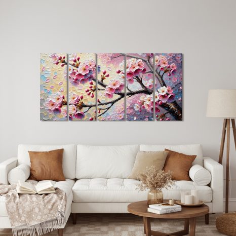 5-TEILIGES WANDBILD KIRSCHBLÜTEN IM FRÜHLINGSWIND - BILDER BLUMEN - BILDER