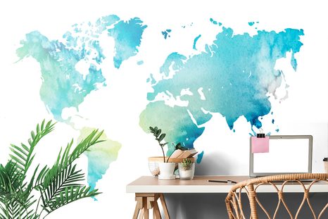 SAMOLEPÍCÍ TAPETA MAPA SVĚTA V AKVARELOVÉM PROVEDENÍ - SAMOLEPÍCÍ TAPETY - TAPETY