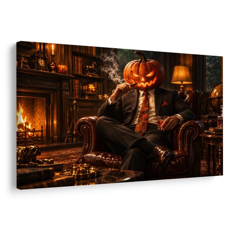 QUADRO SU TELA – GENTILUOMO ZUCCA ACCANTO AL CAMINO - QUADRI HALLOWEEN E HORROR - STAMPE E QUADRI
