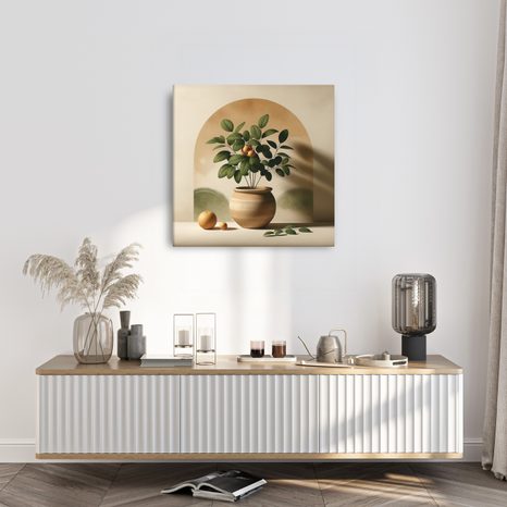 OBRAZ ZLATÉ PLODY V HLINĚNÉ VÁZE - BOTANICKÉ OBRAZY - OBRAZY