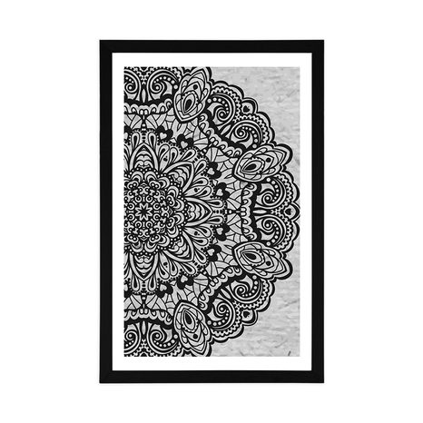 POSTER – MANDALA FLOREALE IN BIANCO E NERO - NERO E BIANCO - POSTER