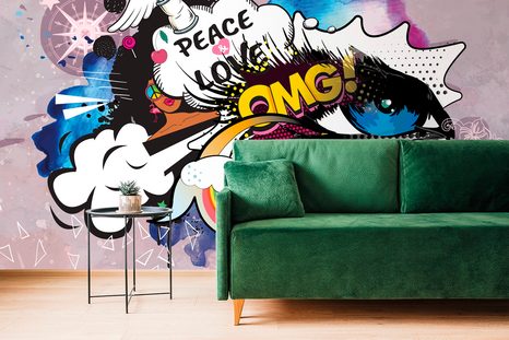 TAPETA MODRÉ GRAFFITI OKO - STREET ART TAPETY - TAPETY