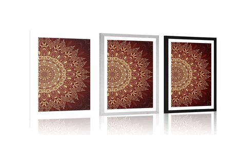 POSTER – MANDALA DORATA SU SFONDO BORDEAUX - FENG SHUI - POSTER