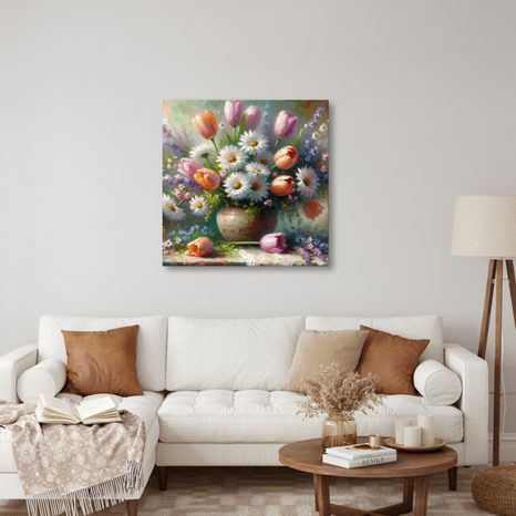 OBRAZ BAREVNÉ KVĚTINY VE VÁZE - OBRAZY KVĚTŮ - OBRAZY