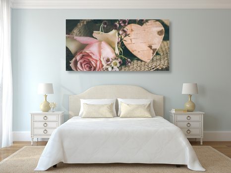QUADRO SU TELA – ROSE E CUORE IN STILE VINTAGE - QUADRI VINTAGE E RETRÒ - STAMPE E QUADRI