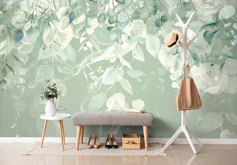 WALLPAPER PASTEL GREEN LEAVES - WALLPAPERS - 🔥 TOTAL SALE 🔥