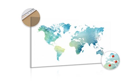 OBRAZ NA KORKU MAPA SVĚTA V AKVARELOVÉM PROVEDENÍ - OBRAZY NA KORKU - OBRAZY