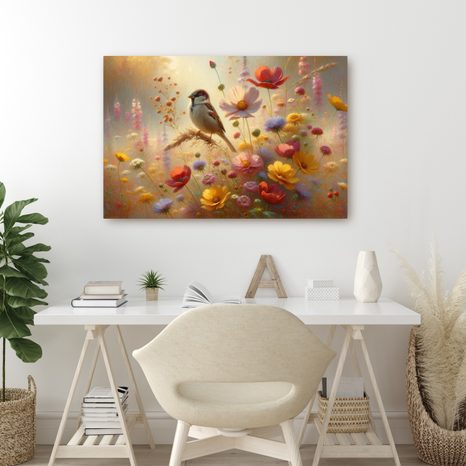OBRAZ VRABEC V KVĚTINOVÉ ZAHRADĚ - OBRAZY PTÁCI - OBRAZY