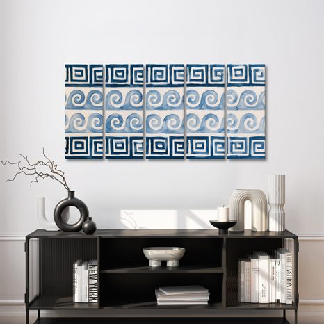 TABLEAU EN 5 PARTIES – SPIRALES BLEUES ET ORNEMENTS - TABLEAUX PAR THÈME - TABLEAUX