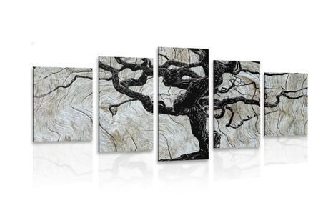 5-PIECE CANVAS PRINT ABSTRACT TREE ON WOOD - PICTURES OF TREES AND LEAVES - PICTURES