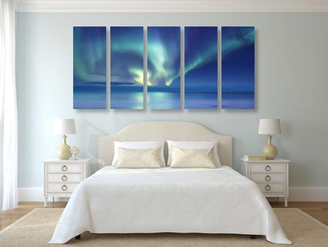5-RÉSZES KÉP AURORA BOREALIS AZ ÓCEÁN FELETT - BOLYGÓ- ÉS CSILLAGMINTÁS KÉPEK - KÉPEK