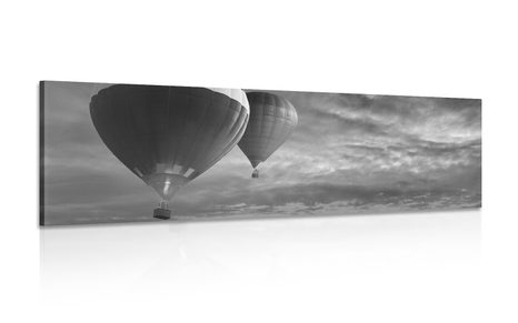 CANVAS PRINT HOT AIR BALLOON FLIGHT OVER THE MOUNTAINS IN BLACK AND WHITE