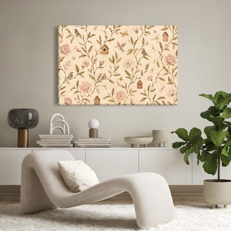 WANDBILD ZARTE VÖGEL ZWISCHEN BLÜTEN - BILDER BLUMEN - BILDER