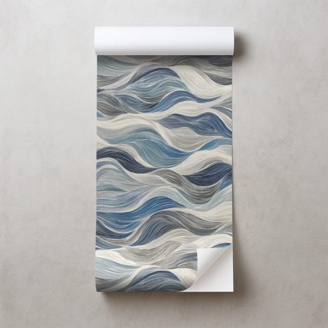 SAMOLEPÍCÍ TAPETA MODRÉ VLNY NA ŠEDÉM POZADÍ - VZOROVANÉ TAPETY - TAPETY