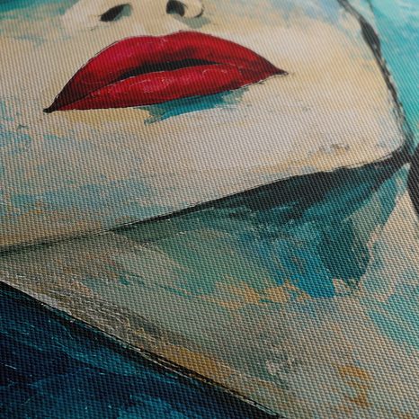 TABLEAU SUR TOILE – VISAGE FÉMININ ABSTRAIT EN TURQUOISE - TABLEAUX DE FEMMES - TABLEAUX