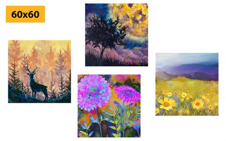 BILDER-SET ÖLGEMÄLDE-IMITATION HIRSCH IN DER NATUR - BILDERSETS - BILDER