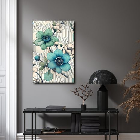 OBRAZ KVĚTINOVÁ MOZAIKA V TYRKYSOVÝCH TÓNECH - PICTURES FLOWERS - PICTURES