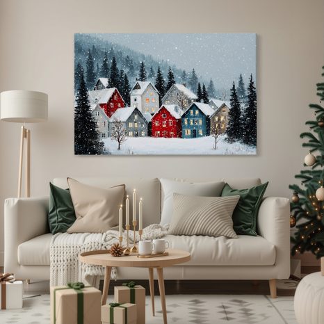 WANDBILD WEIHNACHTSDORF UNTER SCHNEEDECKE - WEIHNACHTS- UND WINTERBILDER - BILDER