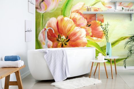 SELBSTKLEBENDE TAPETE ROTE TULPEN MIT HAUCH VON VINTAGE - SELBSTKLEBENDE TAPETEN - TAPETEN