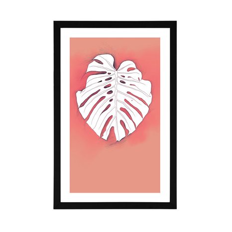 PLAKÁT S PASPARTOU LIST NA RŮŽOVÉM POZADÍ - MOTIVY Z NAŠÍ DÍLNY - PLAKÁTY