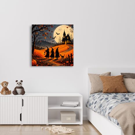 QUADRO SU TELA – SENTIERO DI HALLOWEEN VERSO LA CASA OSCURA - QUADRI HALLOWEEN E HORROR - STAMPE E QUADRI