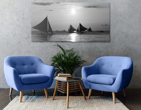 OBRAZ NÁDHERNÝ ZÁPAD SLUNCE NA MOŘI V ČERNOBÍLÉM PROVEDENÍ - ČERNOBÍLÉ OBRAZY - OBRAZY