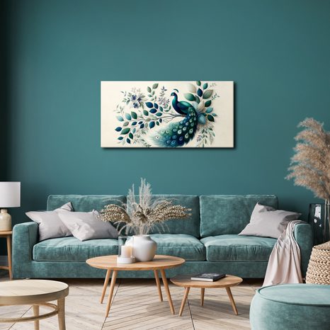 OBRAZ MODRÝ PÁV V KVETINOVEJ KOMPOZÍCII - OBRAZY PÁVY - OBRAZY