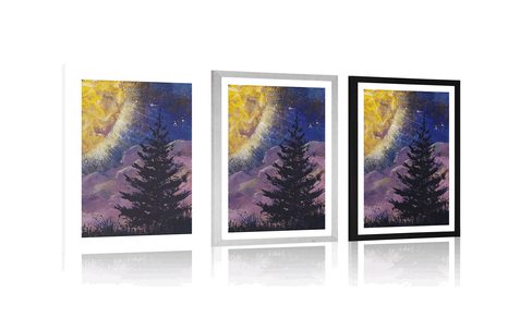 PLAKAT S PASPARTUOM SNAGA MJESECA NA NOĆNOM NEBU - SVEMIR I ZVIJEZDE - PLAKATI