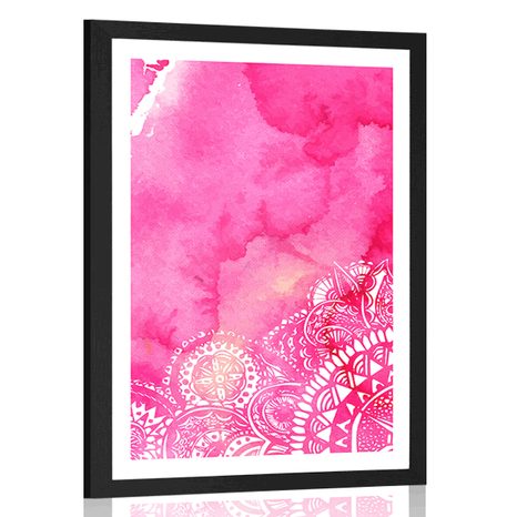 AFFICHE AVEC MONTURE MANDALA ROSE AQUARELLE - FENG SHUI - AFFICHES