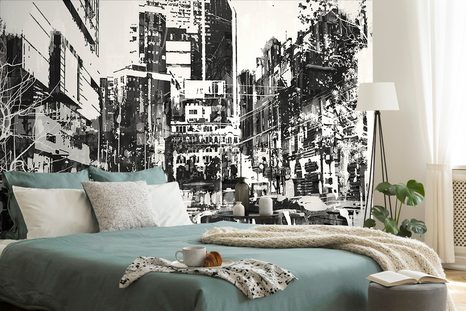 TAPETA ČERNOBÍLÁ ABSTRAKTNÍ PANORAMA MĚSTA - ČERNOBÍLÉ TAPETY - TAPETY