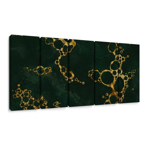 5-TEILIGES WANDBILD SMARAGDGRÜNE ABSTRAKTION MIT GOLD - WANDBILDER ABSTRAKTE FORMEN - BILDER