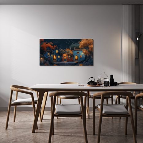 WANDBILD ZAUBERHAFTE WINTERNACHT IN DEN STRASSEN - BUNTE HÄUSER - BILDER