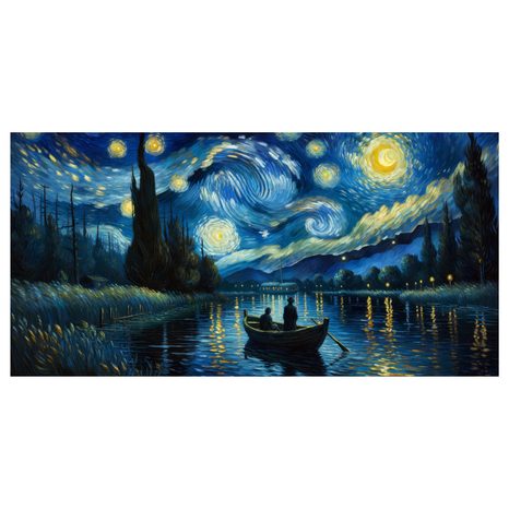 OBRAZ HVĚZDNÁ NOC U ŘEKY - OBRAZY PŘÍRODY A KRAJINY - OBRAZY