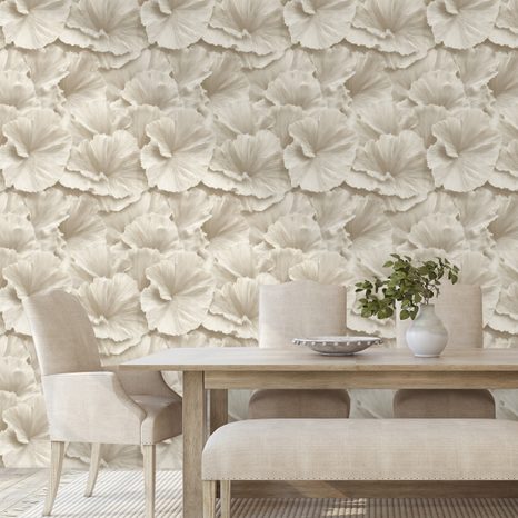 SAMOLEPÍCÍ TAPETA BÉŽOVÉ KVĚTY V JEMNÉM STYLU - VZOROVANÉ TAPETY - TAPETY