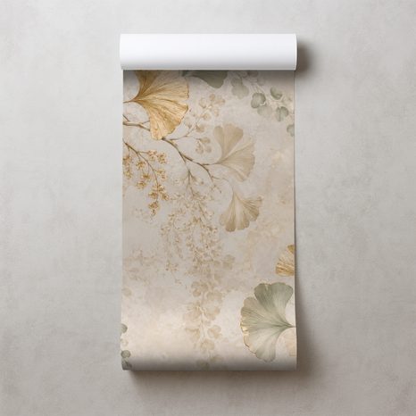 PAPIER PEINT – FEUILLES DE GINKGO DORÉES STYLE GLAMOUR - PAPIERS PEINTS - 🔥 VENTE TOTALE
