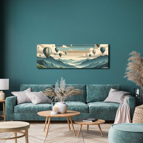 WANDBILD BERGE UND HIMMEL VOLLER BALLONS - BILDER VON NATUR UND LANDSCHAFT - BILDER