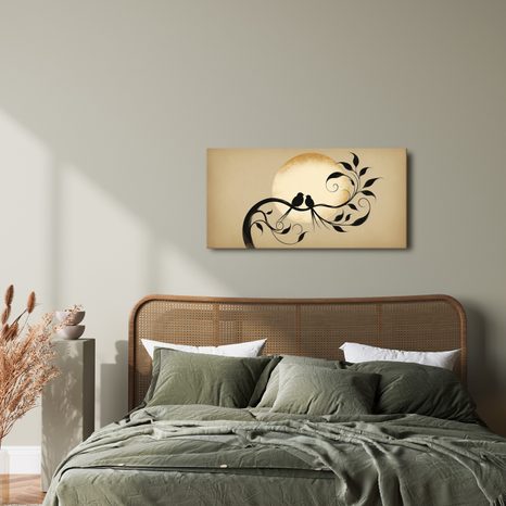 WANDBILD ZÄRTLICHES TREFFEN AUF EINEM AST - BILDER VON VÖGELN - BILDER