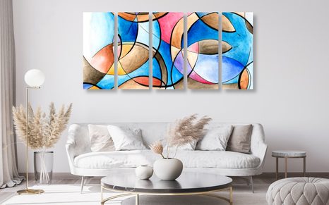 5-DÍLNÝ OBRAZ ABSTRAKTNÍ KRESBA TVARŮ - ABSTRAKTNÍ OBRAZY - OBRAZY