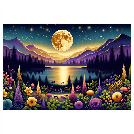 KÉP ROMANTIKUS TÁJ TELIHOLDDAL - TERMÉSZET- ÉS TÁJKÉPEK - KÉPEK