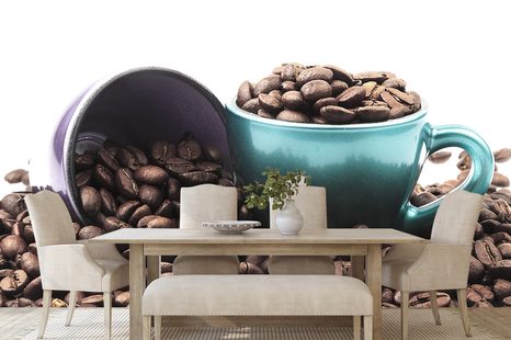 FOTOTAPETE TASSE MIT KAFFEEBOHNEN - TAPETEN MIT ESSEN UND GETRÄNKEN - TAPETEN