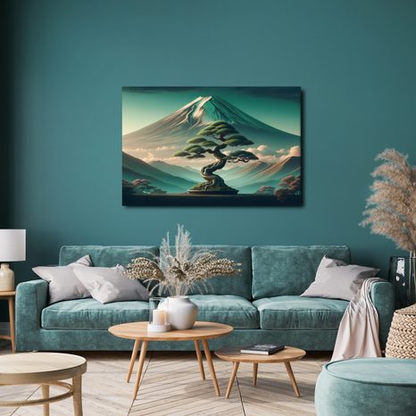 WANDBILD BONSAI UND BERG IM JAPANISCHEN STIL - BILDER VON BERGEN - BILDER