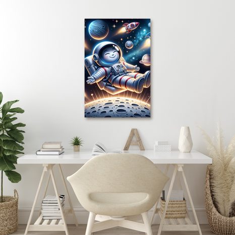 WANDBILD GLÜCKLICHER KOSMONAUT IM ALL - KINDERBILDER WELTRAUM - BILDER