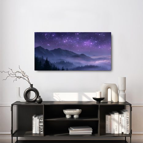 QUADRO SU TELA – NEBULOSA NOTTURNA TRA LE MONTAGNE - QUADRI MONTAGNE - STAMPE E QUADRI